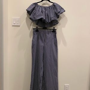 Pinstripe two piece crop top & wide leg pant set